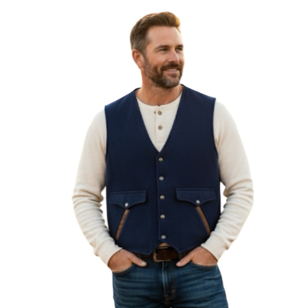 Schaefer Outfitter 825 Blue Wool Blend Western Vest Men's XL Snap Front USA
